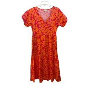 J.Crew Women Floral Puff Sleeve Tiered Resort Boho Cotton Midi Dress Size 4